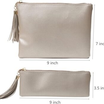 Makeup Bag for Purse Leather Zipper Makeup Pouch with Makeup Brush Bag Cute Makeup Bags for Women Travel (Champagne)