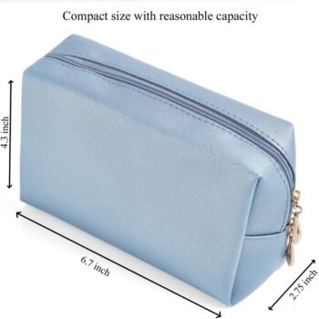 PU Leather Cosmetic Bag for Women Minimalism Makeup Bag for Daily Use Portable Storage Purse Small Neat Cosmetic Pouch Water-resistant Toiletry Bag for Travel (Light Blue)
