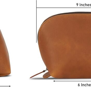 Leather Cosmetic Case, Travel makeup Bag, Leather Toiletry Bag, Luxury Makeup Pouch, Leather Cosmetic Pouch, Makeup Essentials Organiser Pouch for Men and Women (Tan)